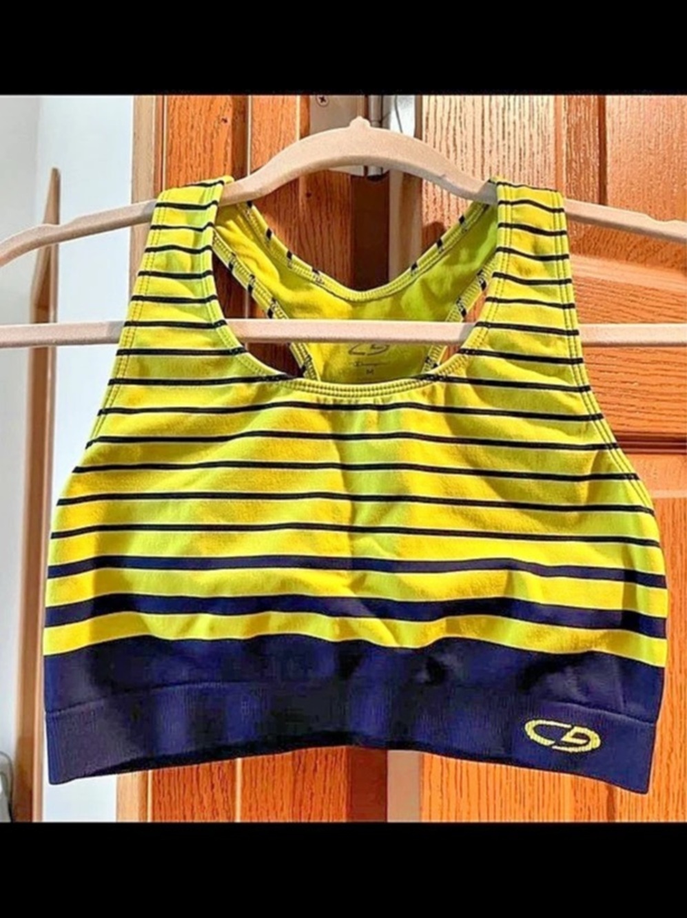 Champion Striped Sports Bra in Yellow & Navy Size Medium